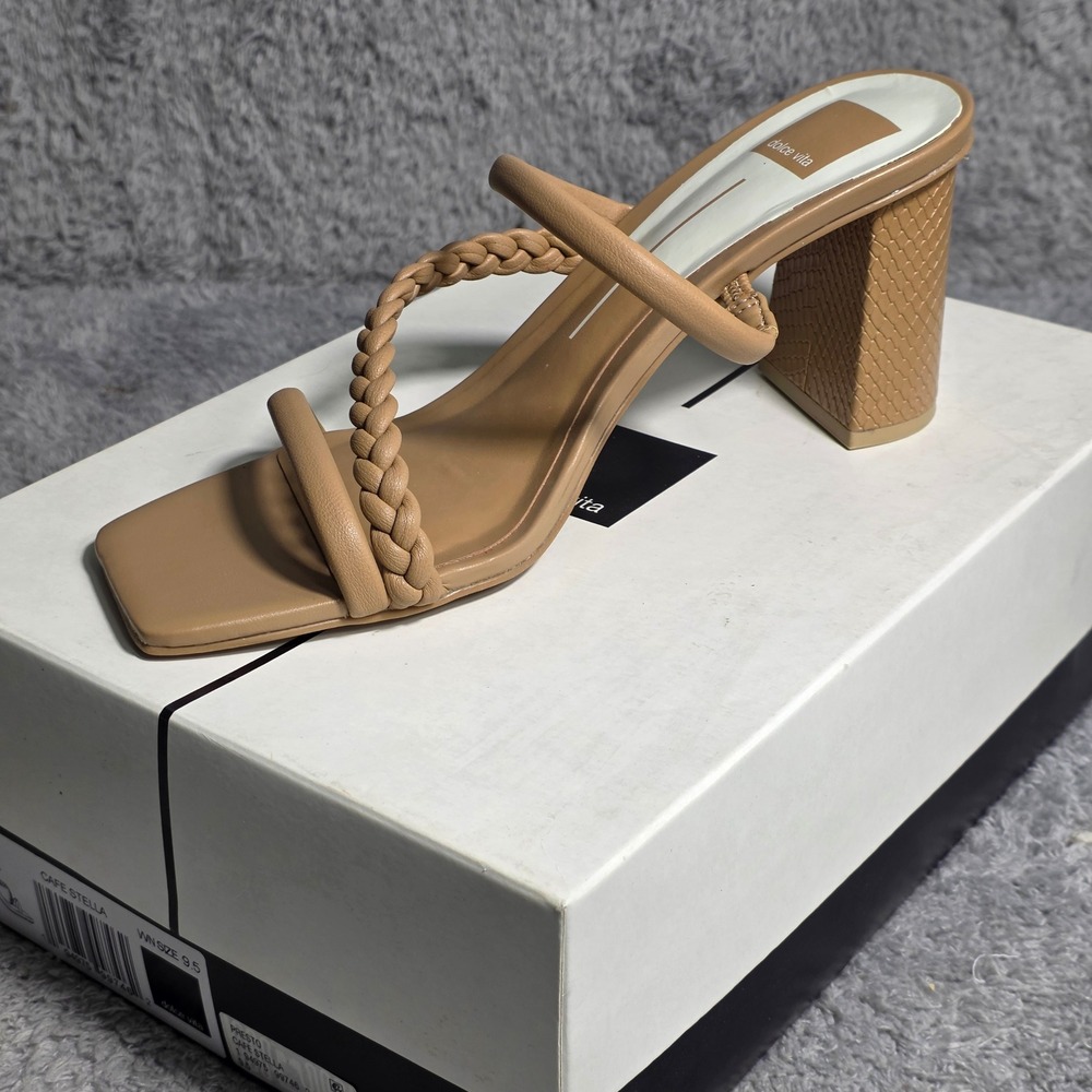 Dolce Vita‎ Nude Tan Heeled Sandals Heels Braided Croc Heel Womens 9.5 NEW - Picture 2 of 5